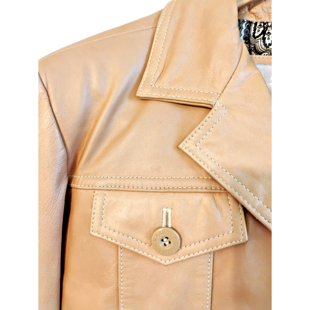 Womens Medium Wilsons Maxima Tan Cognac Leather Jacket Button Front Classic - Picture 6 of 16